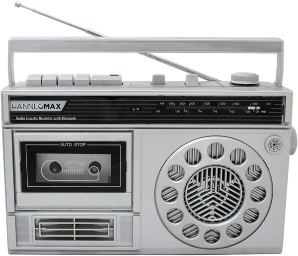 HANNLOMAX HX-601K Portable AM/FM Radio Cassette Recorder with Bluetooth, Records from Built-in Mic or Radio, AC/DC