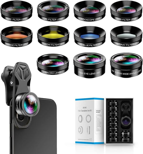 MIAO LAB 11 in 1 Phone Camera Lens Kit, Wide Angle, Macro, Fisheye, ND32, Kaleidoscope, CPL, Color Lens