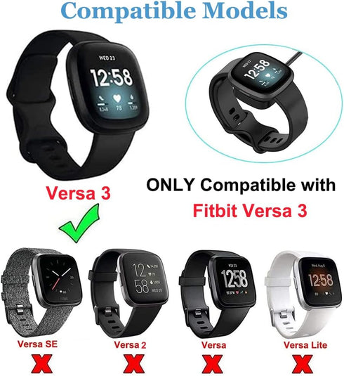 Threeeggs Compatible with Fitbit Versa 3 Charger - USB Charging Cable Dock for Versa 4 Sense 1/2 Smartwatch