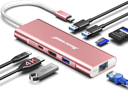 Hiearcool USB C Hub Ethernet, 8in1 Multi-Port Adapter, USB C to HDMI Docking Station for MacBook, Dell, HP