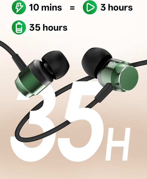 6.0 35H IPX5 Headset Neckband Bluetooth Headphones, Wireless Bluetooth Earbuds with Microphone, Comfortably Light, Deep