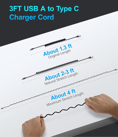 Fast Charging USB C Cable 2Pack, 3ft Coiled USB A to Type C for Samsung Galaxy S20 S10 S9 S8 Plus Note 10 9 8 & More.