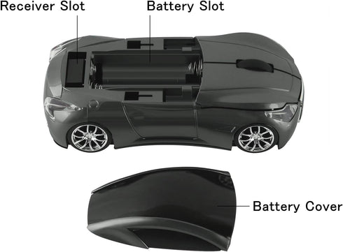 elec Space Cool Sport Car Shape Wireless Mouse - 2.4GHz Optical Cordless Mice with USB Receiver, 1600DPI