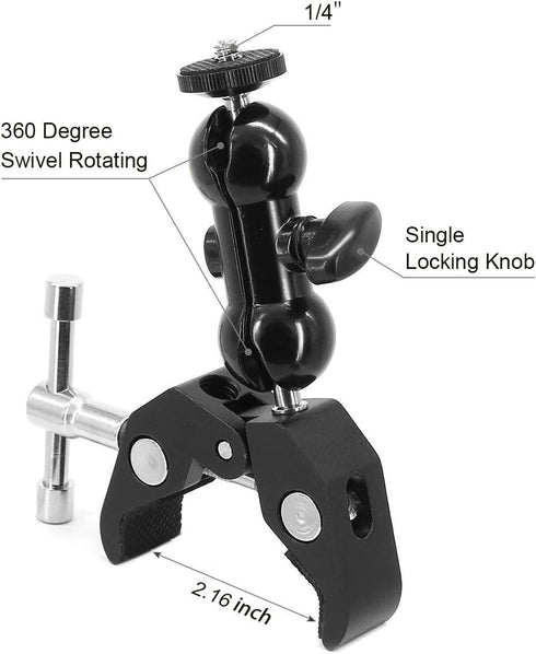 SLOW DOLPHIN w/1/4 3/8 (2 Super Clamp and Thread with Cool Double Ballhead Arm Adapter Bottom Clamp for DSLR
