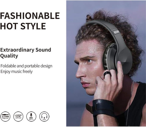 OYEALEX Active Noise Cancelling Over Ear Headphone Bluetooth Wireless Headphones with Microphone Deep Bass Foldable Comfortable Headphones for Online Class, Home Office, PC/Cell Phones/Game Yellow
