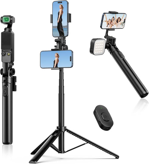 ULANZI MT-70 Extendable Tripod, 63" Selfie Stick Vlog Tripod Stand with 2 Phone