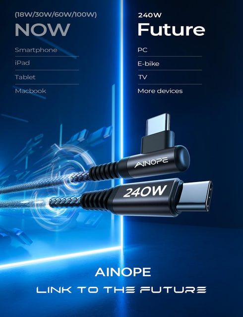 AINOPE 240W USB C to USB C Cable 6.6ft, C to C Type Fast Charging Cable for MacBook & iPad Pro, Samsung S23/22/21/20