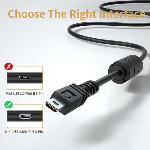 USB-A to Mini 8Pin USB 2.0 Fast Charging Cable, 3 Feet with Silver-Plated Plugs and Anti-Jamming Ferrite Ring