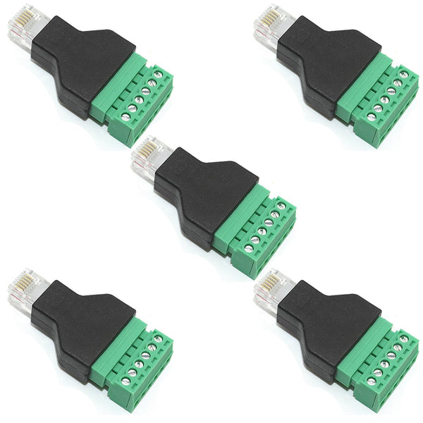 5Pcs RJ11 Male to 6 Pins Screw Terminal Block Adapter for Cat3 Telephone Handset Cords Extender, RJ12 6P6C Modular