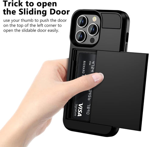 Vofolen Dual Layer Shockproof Wallet Case for iPhone 15 Pro 6.1 Inch, Black with Hidden Card Slot and Slim Hard Shell