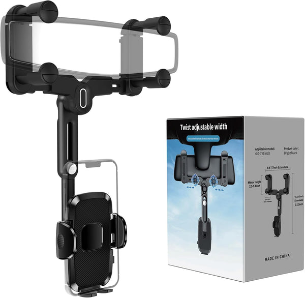Phone Mount for Car, Rear View Mirror Holder, Rotatable and Retractable for Car Compatible with iPhone Samsung All 4-7