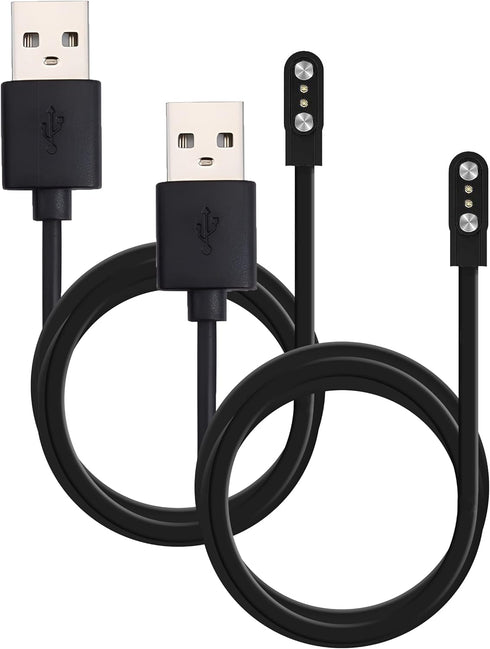 Charging USB Cable (2 Pin Magnetic) for Smart Watch Bluetooth Devices, Black (Size- 2.8 mm– 2 Pack)