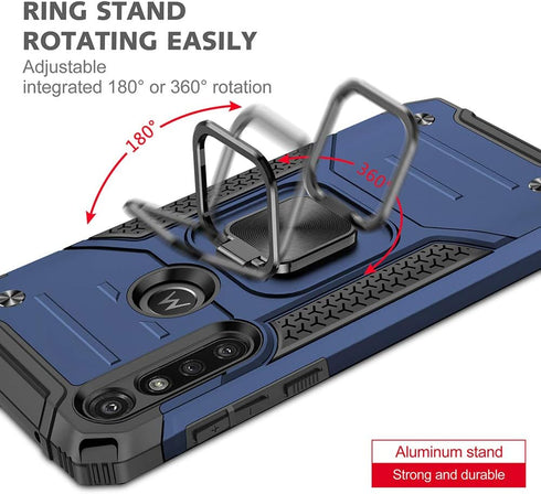 HNHYGETE Tough Rugged Case for Moto G Power 2020, Shockproof with Screen Protector, 360 Rotation Ring Kickstand, Blue