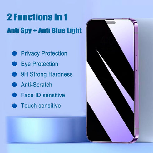 2 Pack Privacy Screen Protector for iPhone 14 Pro Max, Anti-Spy, Anti-Blue Light, Tempered Glass Film, 6.7 inch
