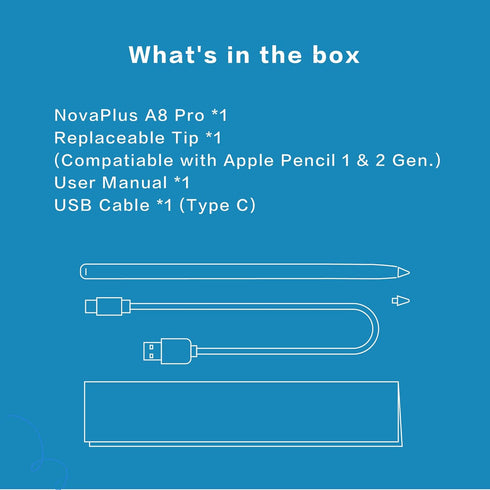 Novaplus A8 Pro iPad Stylus, Wireless & Type C Dual Charging, Key Switching Function for Notability, Procreate,