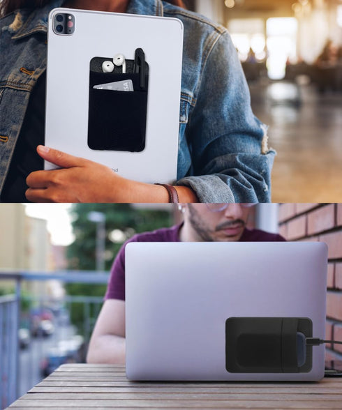2-Pocket Adhesive Hard Drive Holder for Laptop, Stick-On Pocket Pouch for External Portable SSD, HDD, Slim Mouse