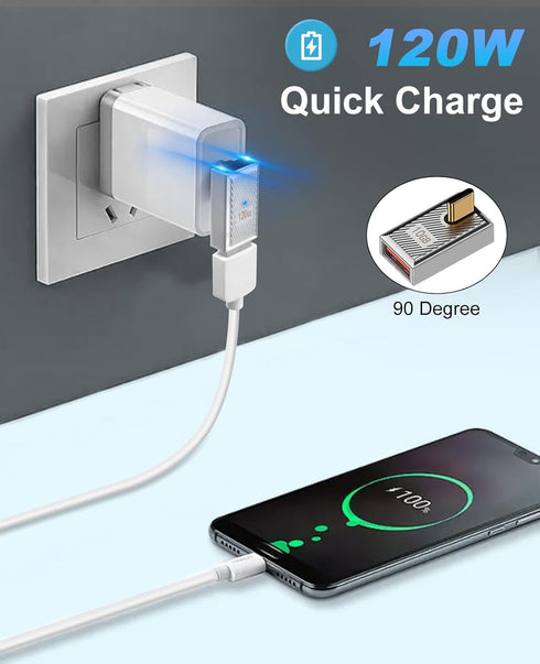 Duttek 120W USB A to USB C Adapter, Right Angle USB C 3.1 Female to Male Converter, Fast Charging Compatible with
