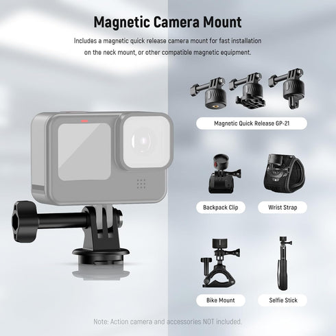 NEEWER Magnetic Neck Mount Holder with Phone Clip, Quick Release POV Action Camera Necklace Mount for GoPro Hero 12 11