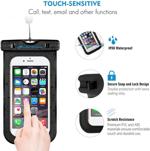 Universal Waterproof Case, 2 Pack IPX8 Phone Lanyard Dry Bag with Neck Strap for iPhone and Galaxy (up to 7.5")