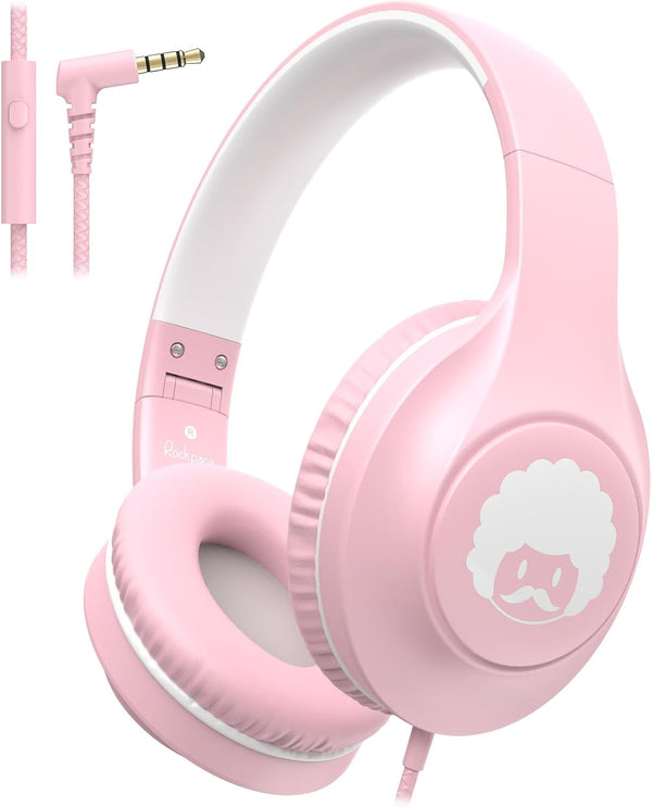 rockpapa C24 On-Ear Wired Headphones with Microphone, Lightweight Foldable Corded Headphones with 3.5mm Jack, Stereo