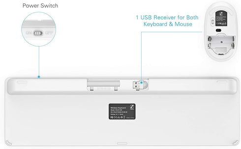Wireless Keyboard and Mouse Combo, Full Size Slim Thin Wireless Keyboard with Numeric Keypad (White & Silver)