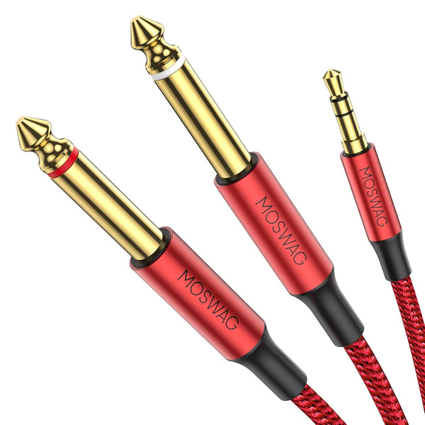 MOSWAG 3.5mm 1/8" TRS to Double 6.35mm 1/4" TS Mono Y-Cable, 6.6FT/2Meter Splitter Cable for Phone, iPod, Laptop, Home