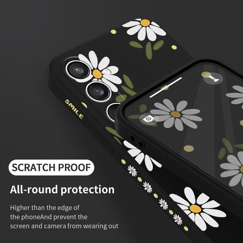 Galaxy S23 FE Case, Chrysanthemum Creative Side Print Design Soft Silicone Rugged Protective Bumper Case (Daisy Black)