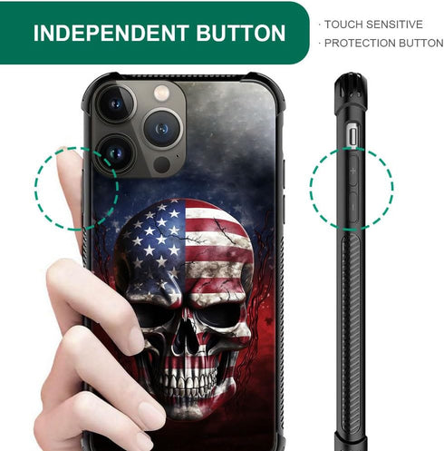 DJSOK Ice and Fire American Flag Skull Case for iPhone 15 Pro - Rugged Dual Layer Shockproof Cover for Men, Boys, and