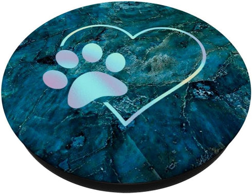 Rainbow Paw Print Heart Dog Cat PopSockets Standard Blue PopGrip