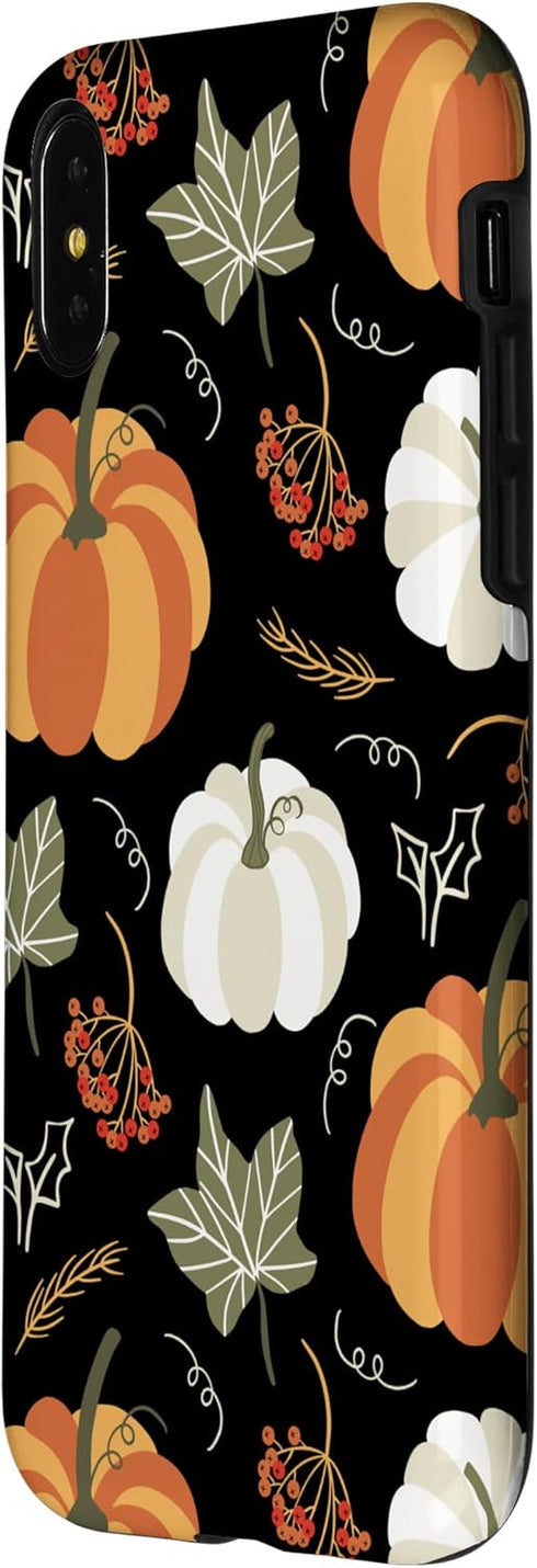 iPhone X/XS Case - Autumn Falling Leaves and Pumpkin Spice Harvest, Happy Fall Design