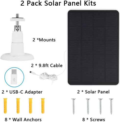 Solar Panel Compatible with WYZE Battery Cam Pro, 2 Pack, 4W with 10ft Micro USB Charging Extension
