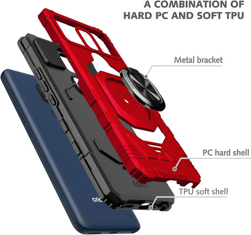 Cricket Icon 3, Splendor, AT&T Motivate 2 Case - Shockproof Protective Phone Case with Ring Stand - RS7 Red