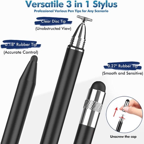 STYLUSLINK 3-in-1 Stylus Pen for Touchscreen, Rubber Disc Stylus, High Sensitivity and Precision, Universal Stylus Pen