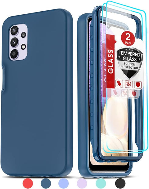 LeYi for Samsung A32 5G Case, Full-Body Shockproof Soft Liquid Silicone Phone Case with 2 x Tempered Glass Protector,