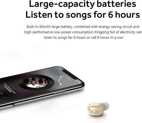 Smallest Wireless Mini Bluetooth Earbud with Mic for iPhone & Android - 4-5 Hour Playtime (Skin)