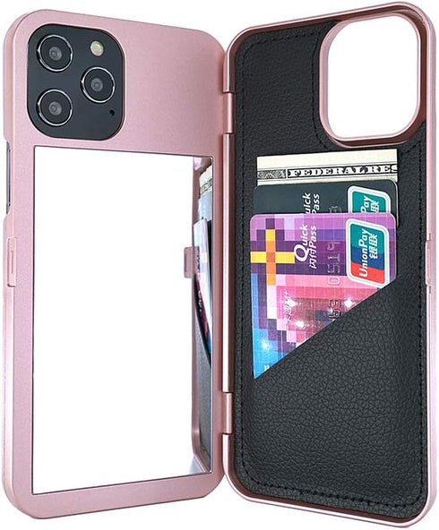 for iPhone 12 Pro Max Case, Built-in Mirror Shockproof Card Holder Cover Wallet Case for 6.7 Inch iPhone 12 Pro Max,