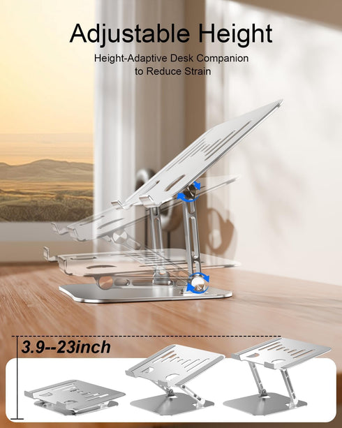 LINTYLE 10-17" Laptop Stand for Desk, Adjustable Metal Foldable Laptop Riser Holder, Aluminum Desktop Book Stands