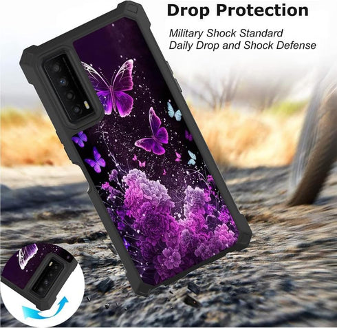 Shop TCL Stylus 5G 2022 Case with Screen Protector, Slim TPU Bumper Cover, Rugged Corners, 6.81" - Purple Butterflies