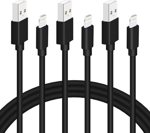3-Pack Black iPhone Charger Cable, 3FT MFi Certified Lightning to USB-A, Fast Charging for iPhone