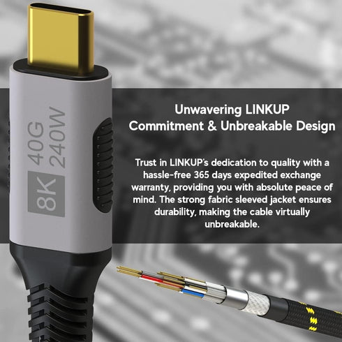 LINKUP USB 4.0 240W 40Gbps Type-C Thunderbolt 4 Cable 4ft, 8K@60hz Video Super-Fast Data Charging Compatible