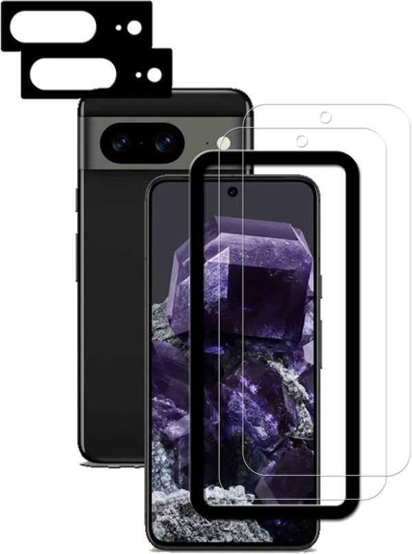 Easy Alignment Frame for Google Pixel 8 Tempered Glass Screen Protector, 2-Pack Camera Lens Protector Film
