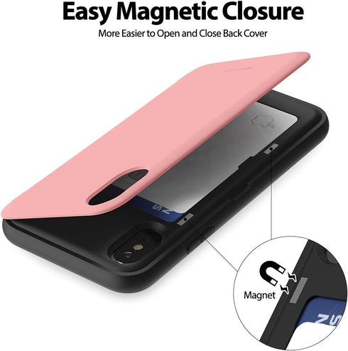 GOOSPERY Magnetic Secure Bumper Case for iPhone Xs/X, Card Holder Wallet, Dual Layer Protection with Sticky Mirror