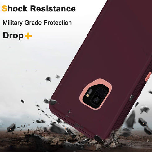 Annymall Samsung Galaxy S9 Case with Screen Protector, Heavy Duty Shockproof Drop-proof Cover (Wine/Pink)