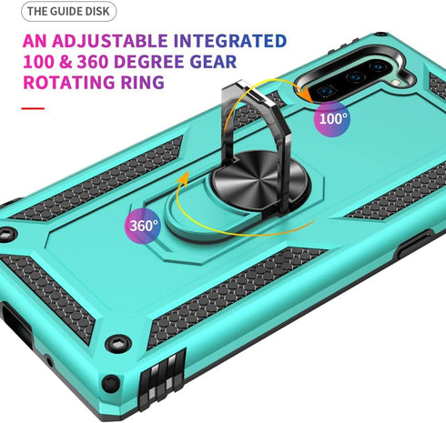 Samsung Galaxy Note 10 Case with HD Screen Protectors, Military-Grade Metal Ring Holder, Shockproof Cover Green