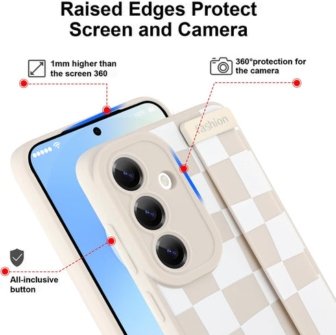 OOK S25FE 5G Compatible with Samsung Galaxy Silicone Phone Case with Strap, Trendy Checkerboard Pattern for Women