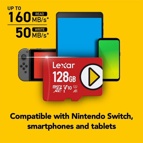 Lexar 128GB PLAY microSDXC Memory Card, UHS-I, C10, V10, A1, Full-HD & 4K Video, Expanded Storage for Nintendo-Switch