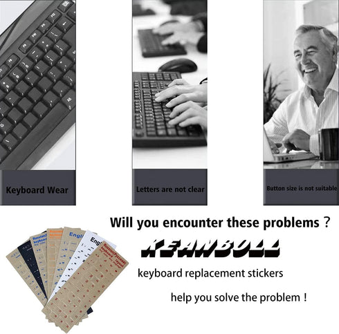 3 PCS Hebrew Keyboard Stickers for Laptop, Black Background with White Lettering for Computer Notebook Replacement