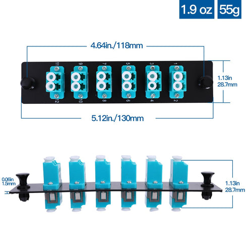 GESD 2PCS 6 Duplex 12 Core LC Adapters, OM3 Fiber Patch Panel Loaded with 12 Fiber Ports Couplers Enclosure - LC UPC