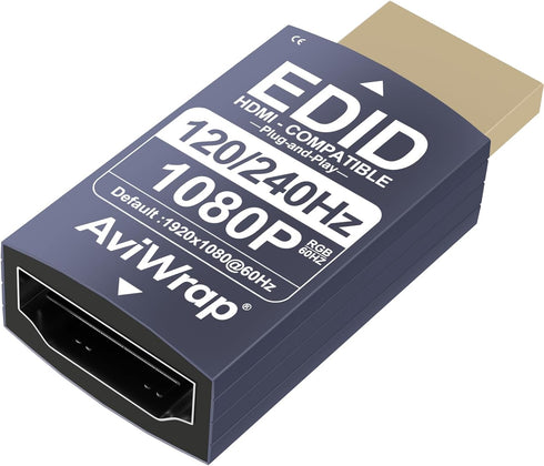AviWrap HDMI EDID Emulator Passthrough, HDMI 2.1 1080p@120Hz/144Hz/240Hz Male to Female HDMI Adapter