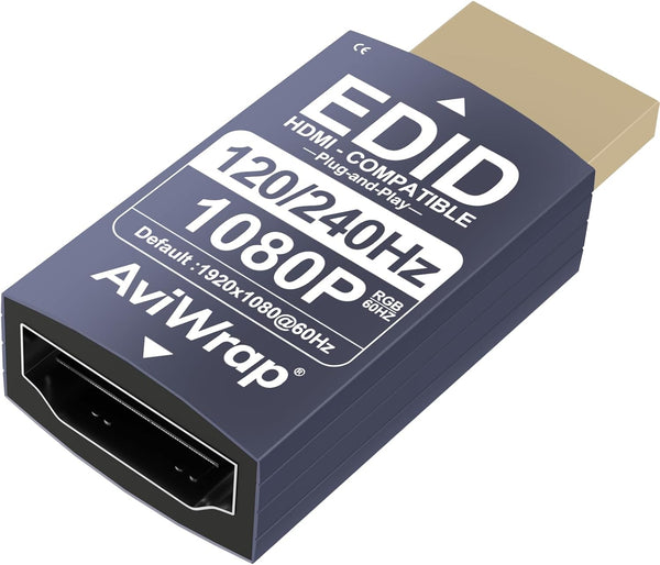 AviWrap HDMI EDID Emulator Passthrough, HDMI 2.1 1080p@120Hz/144Hz/240Hz Male to Female HDMI Adapter